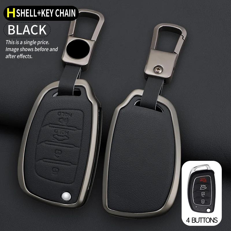 

Zinc Alloy+PU Leather Car Key Case for Hyundai Sonata Santa Fe Tucson Elantra ix35 ix45 Flip Remote Key Full Cover Holder Shell