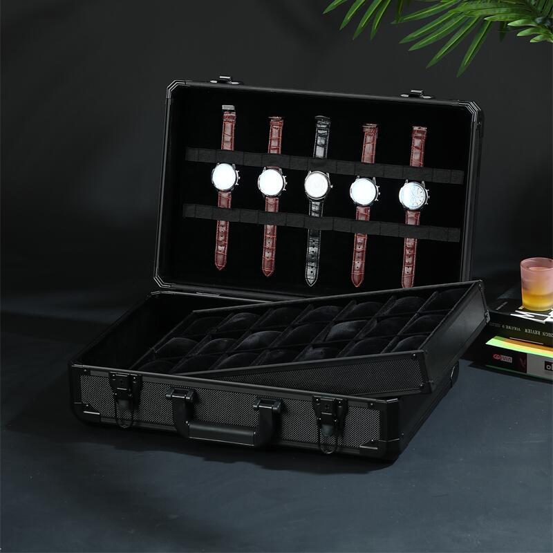 Aufbewahrungsbox für Uhren aus Aluminiumlegierung mit beweglichen Trennwänden - Schwarze Vitrine