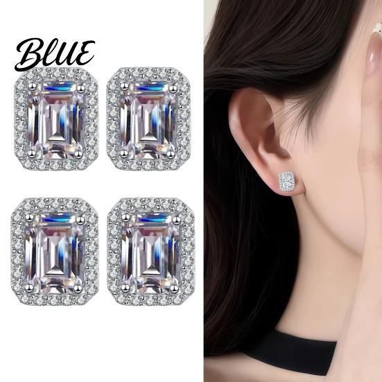 Clear Stone Earrings 1 Pair Stud Square Geometric White Cubic