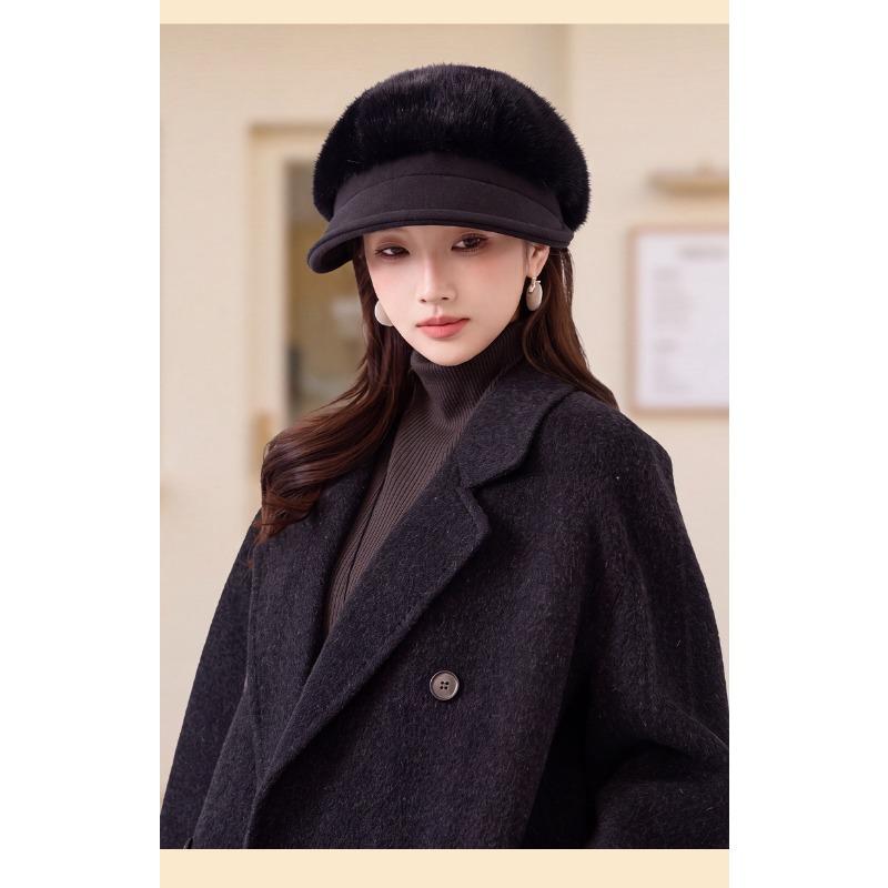 Women S Fleece Warm Octagonal Hat Retro Stitching Windproof