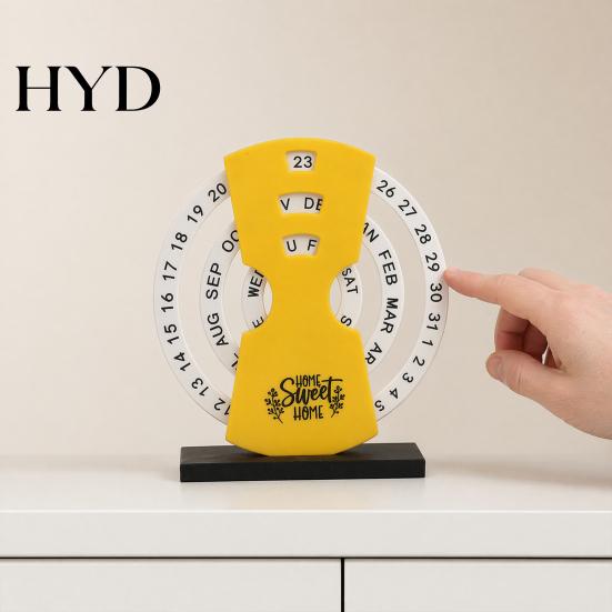 Wooden Texture Calendar Creative Perpetual Calendar, 3 Layer Rotating Date Desk Ornaments Decor, Vintage Monthly for Home Office Study Room