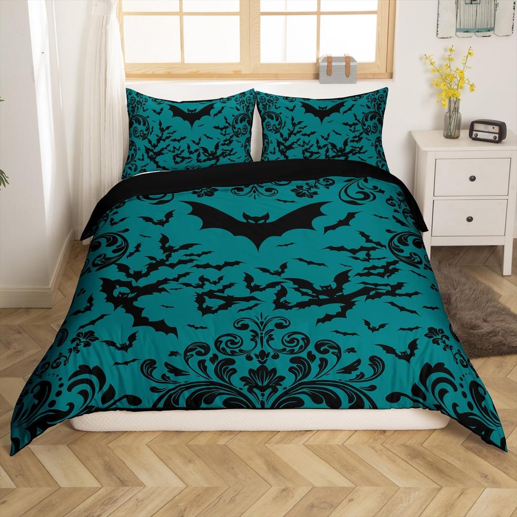 Black White Spider Web Duvet Cover Queen Halloween Gothic Bedding Set for Boys Adults Room Decor Hippie Floral Comforter Cover