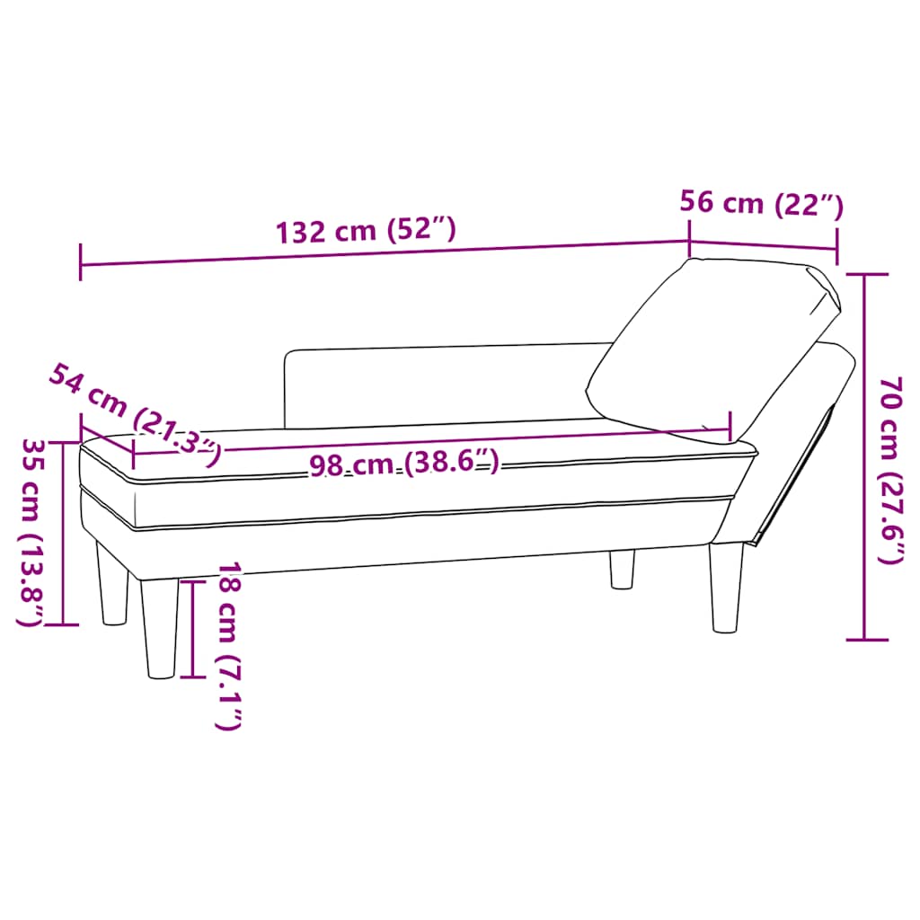 Chaise longue in tessuto a coste grigio scuro con cuscino