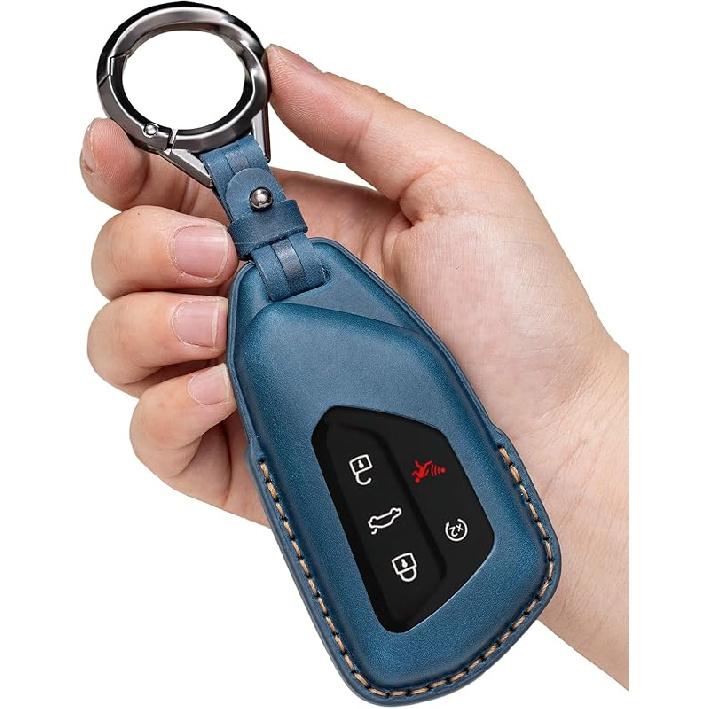 For VW Atlas Key Fob Cover Premium Leather Car Remote Case Holder Keychain Compatible for Volkswagen ID4 MK8 Golf GTI 2025 2024 -Black