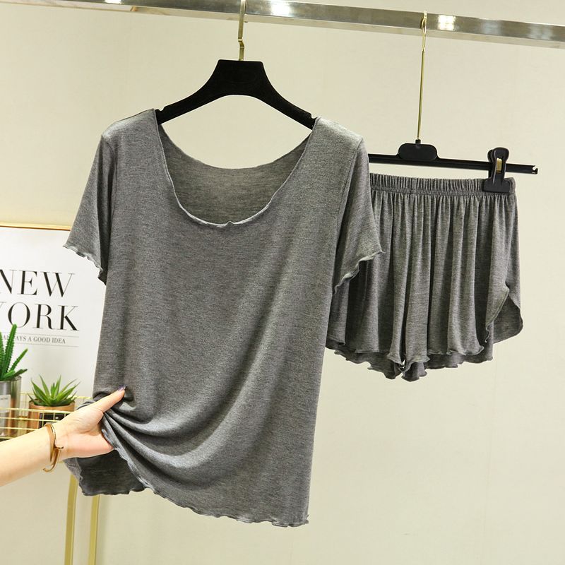 

Modal Short-Sleeved T-Shirt Suit Women s Summer Thin Loose Pajamas Loose Plus Size Slimming Bottoming Top Shorts Iron Gray 2XL (70.00 kg-80.00 kg recommended