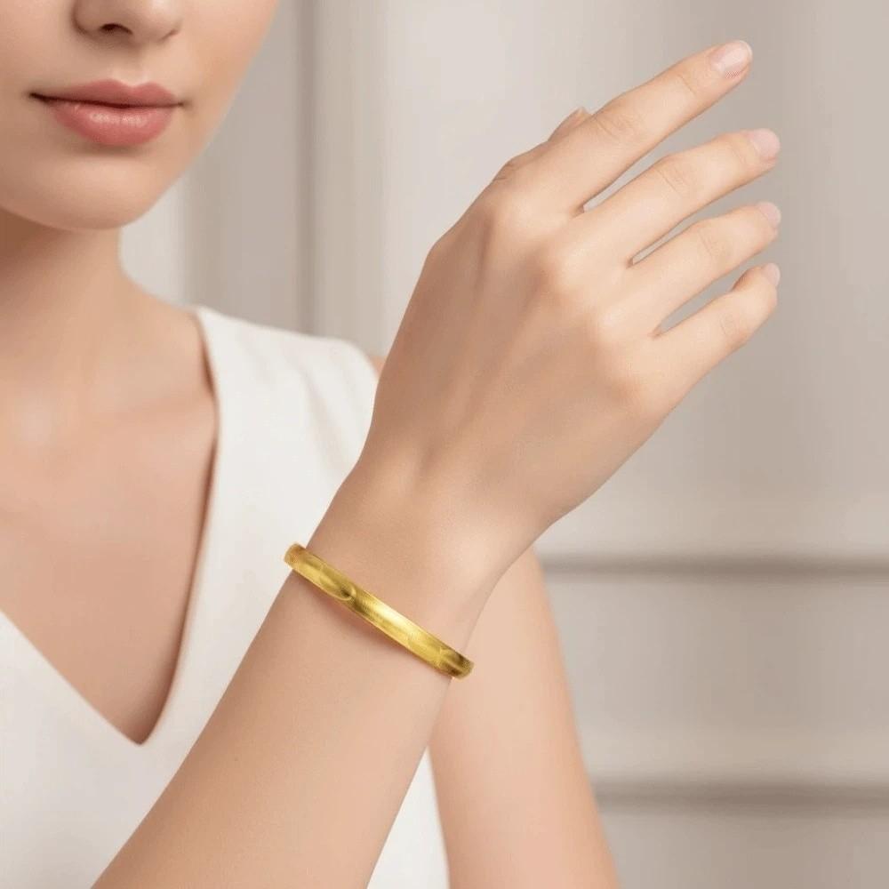 Waterproof Opening Brushed Bangle with Ripple Pattern Golden Wristband Silver Wrist Circle  Friends