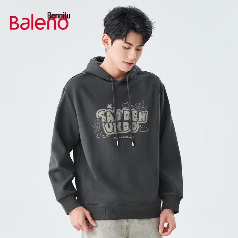 Baleno Men's American Style Letter Print Heavyweight Hooded Sweatshirt