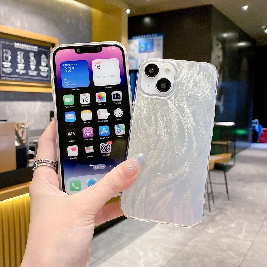 IMD Feather Yarn Suitable for Apple 16PROMAX Simple Anti-fall Mobile Phone Case Iphone7P/14 Laser Silver Protective Case