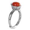 Adjustable Open Ring With Red Agate Inlay Vintage Chinese Style Coin Motif Unisex Fashion Jewelry