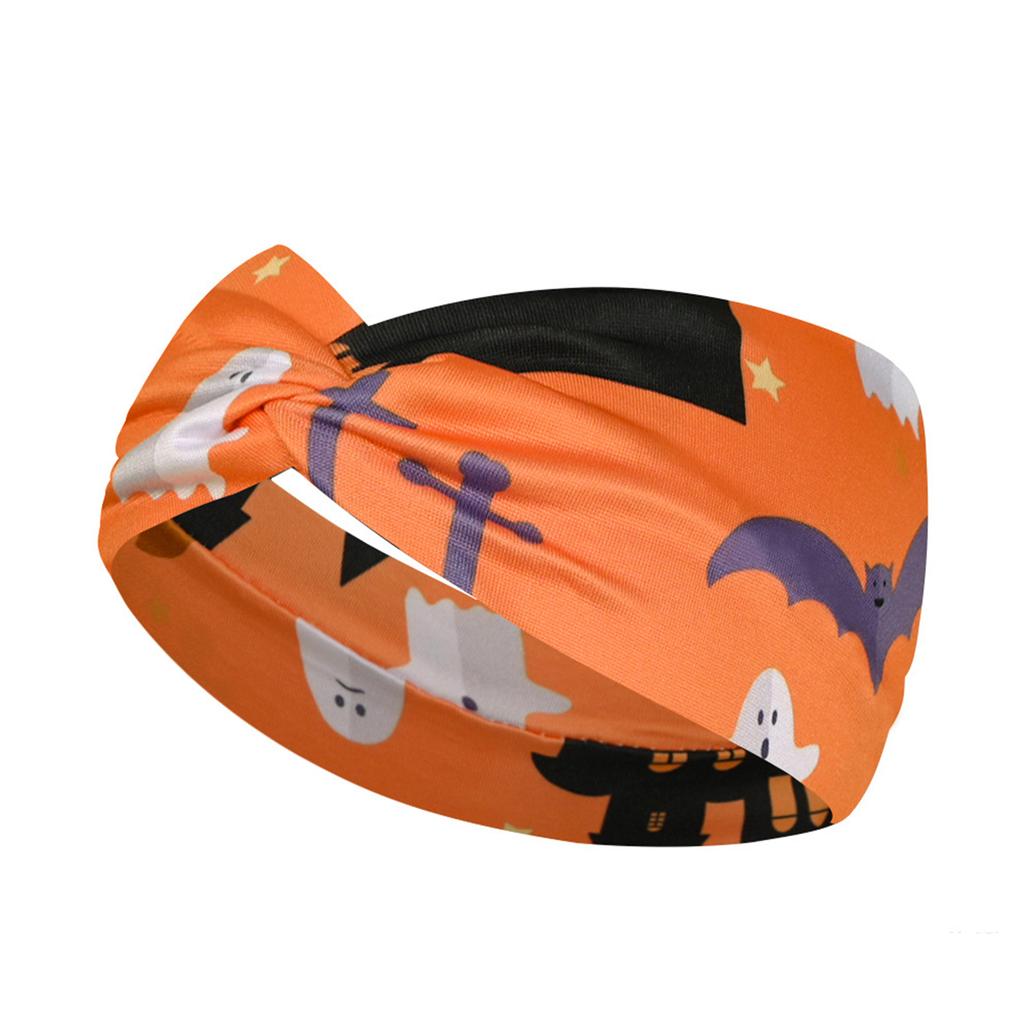 Halloween Print Wide Knotted Headband for Women and Girls Soft Stretchy Fabric Head Wrap with Festive Patterns