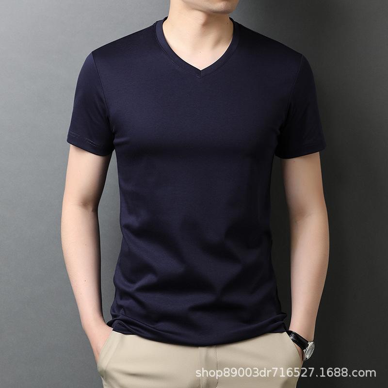 Summer New Casual Korean Style Short-Sleeved T-shirt Young Men's Thin Solid Color and V-neck Bottoming Polo Shirt Men's Clothing