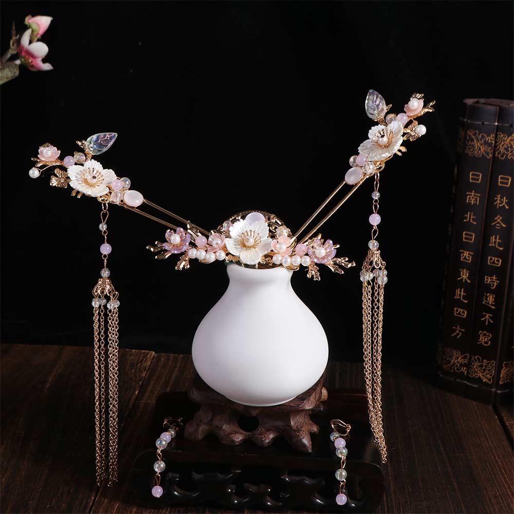 

Alloy Bridal Headwear Plastic Light Colors Wedding Dress Hair Accessories U-Shape New Chinese Style Earrings Hairpin Set Women