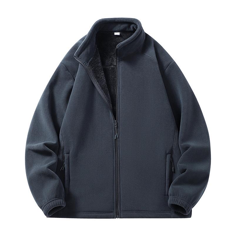 Autumn/Winter Fleece Couple's Jacket: Velvet-Thickened, Warm, Stand Collar, Pure Color Outerwear