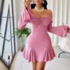 Spring/Summer Women's European and American Sexy Off-Neck Flare-Sleeve Short Party Dress