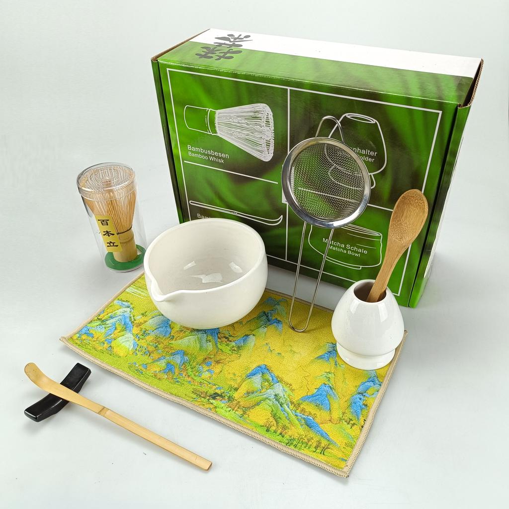 8PCS/Set Matcha Set, Including Bowl, Cloth, Spoon, Tea Whisk Stand, Strainer, Tea Whisk, Perfect Gift For Ceremony,