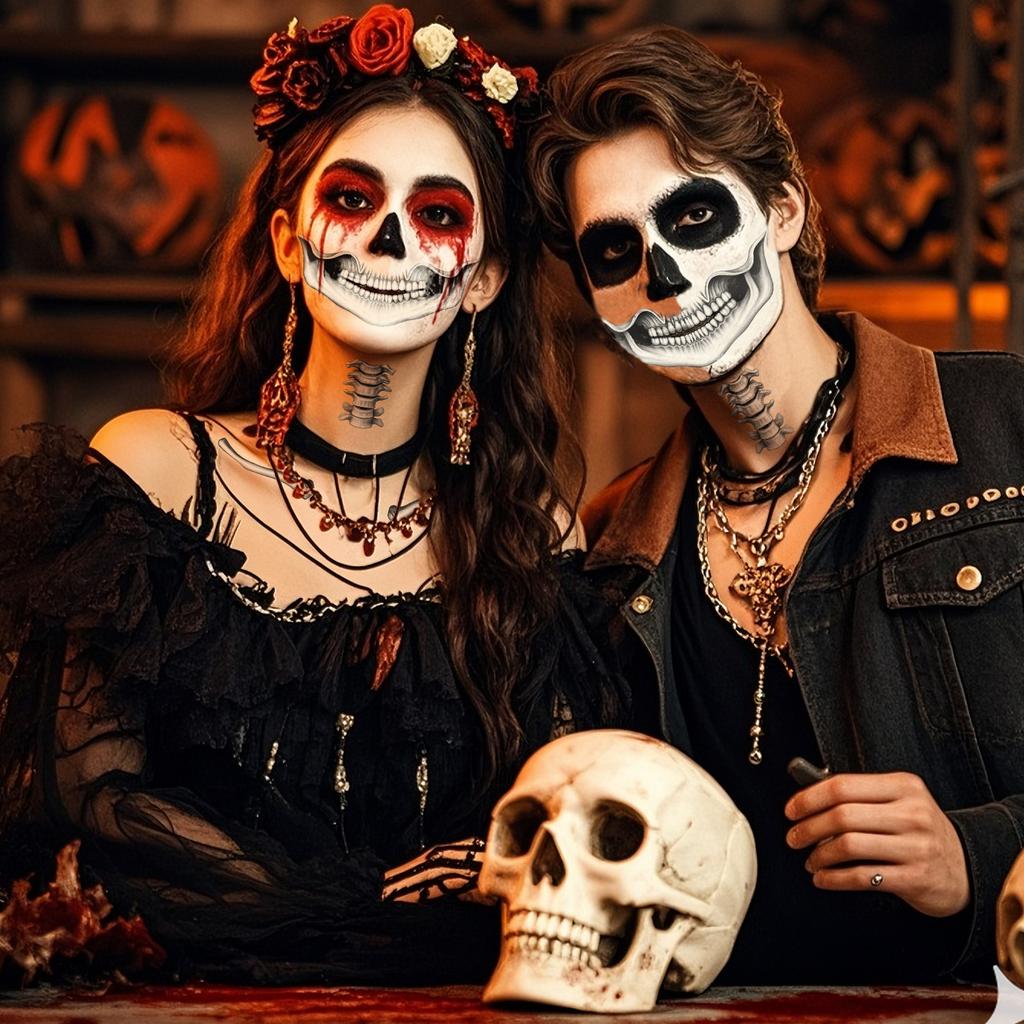 New Popular Halloween Mouth Bone Collarbone Tattoo Stickers, Lip Makeup Decoration, Horror Tattoo Stickers