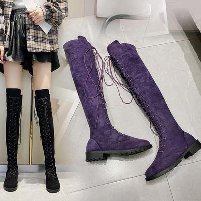 Fashion Women's High Top Chunky Platform Pu Over-the-Knee High Boots Autumn Retro Punk Increasing Long Shoes Woman Zipper Lace-up Winter