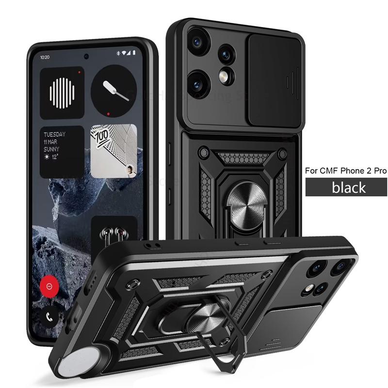 Slide Lens Push Window Heavy Duty Protection Case For Nothing CMF Phone 2 Pro Magnetic Finger Ring Holder Stand Shockproof Cover Nothing Phone 3a Pro