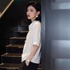 Summer new light luxury short-sleeved shirt lapel zipper design sense commuting versatile and thin coat female A