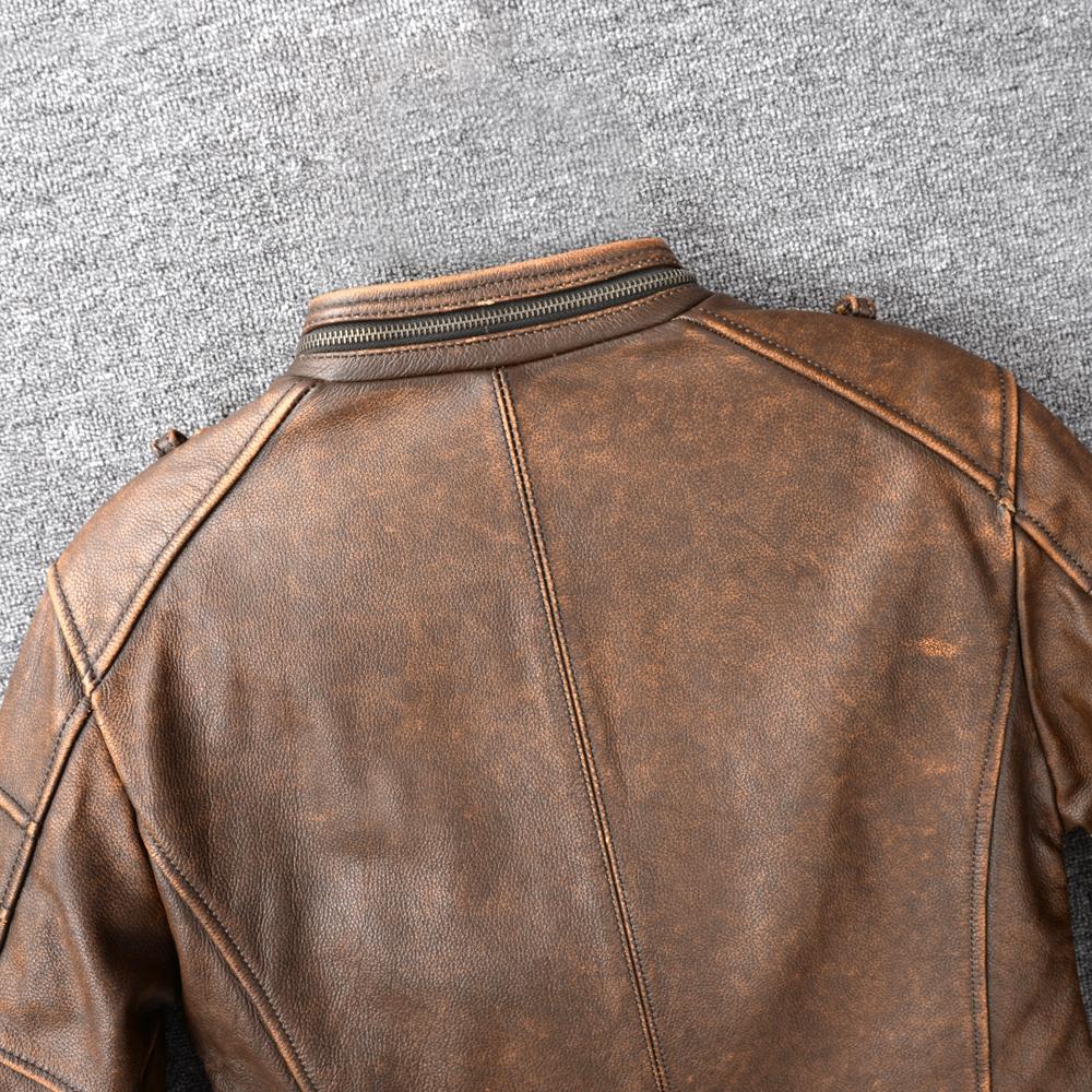 Vintage Yellow Brown Genuine Leather Jacket Men Natural Cow Leather Jackets Slim Fit Man Coat Autumn Clothing
