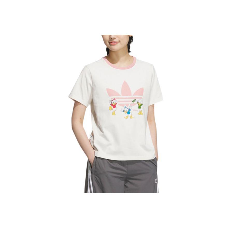 Adidas Disney Cotton Print Sports Short Sleeve T-Shirt Women Tops White JP1428
