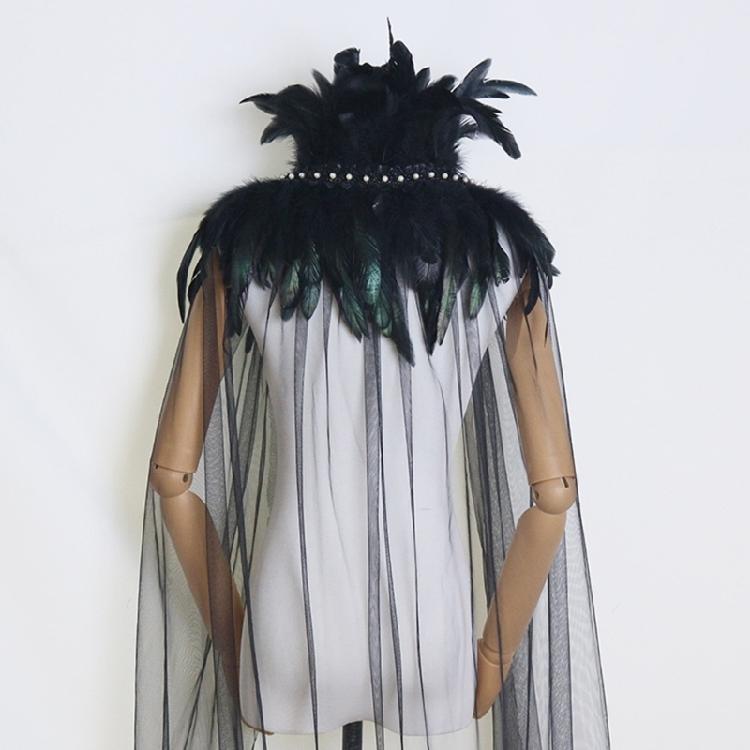 Breathable Mesh Feather Cloak Long Design Halloween Accessory Role Play Party For Fantasy Cosplay Costume Event