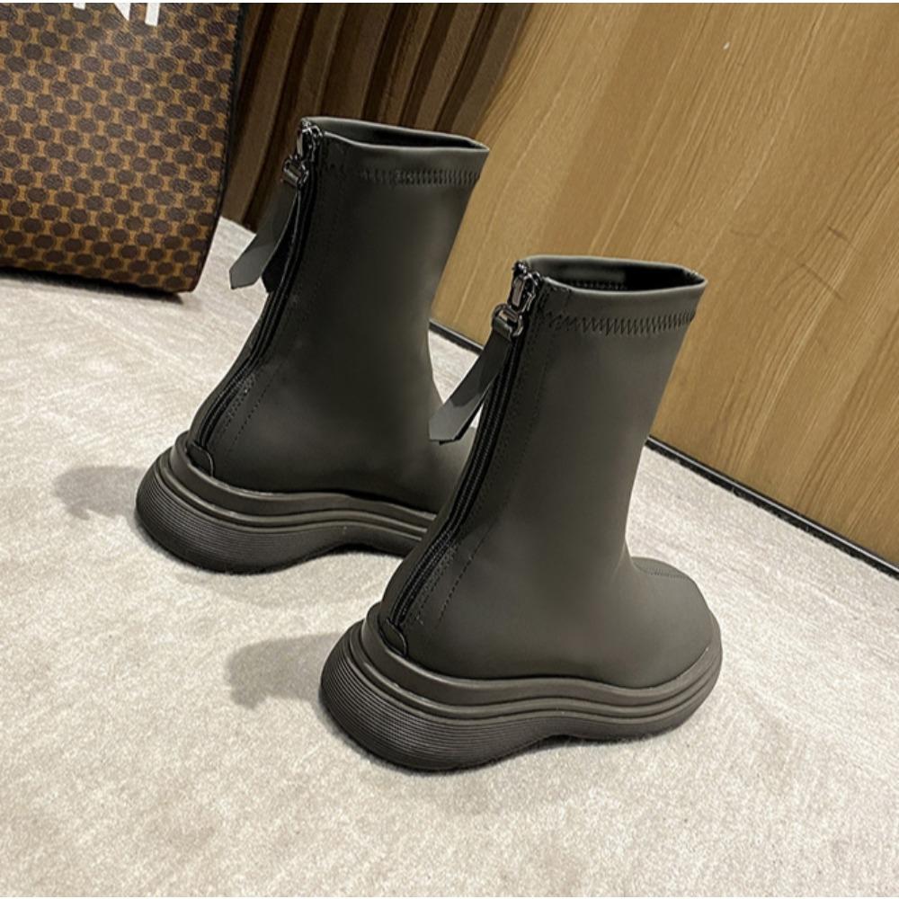 Winter Women's Boots New Autumn/Winter Short Boots Leather Slimming Shoes Thick Soled Elastic Boots Slim Leather Shoes Ladies