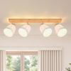 Ceiling Light - NETTLIFE - Retro 4-head Spotlight - Natural Wood - White Fabric Lampshade 350° Rotatable - E14 Socket