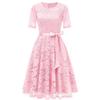 European, American spring and summer new fashion dress lace slim temperament bow dress