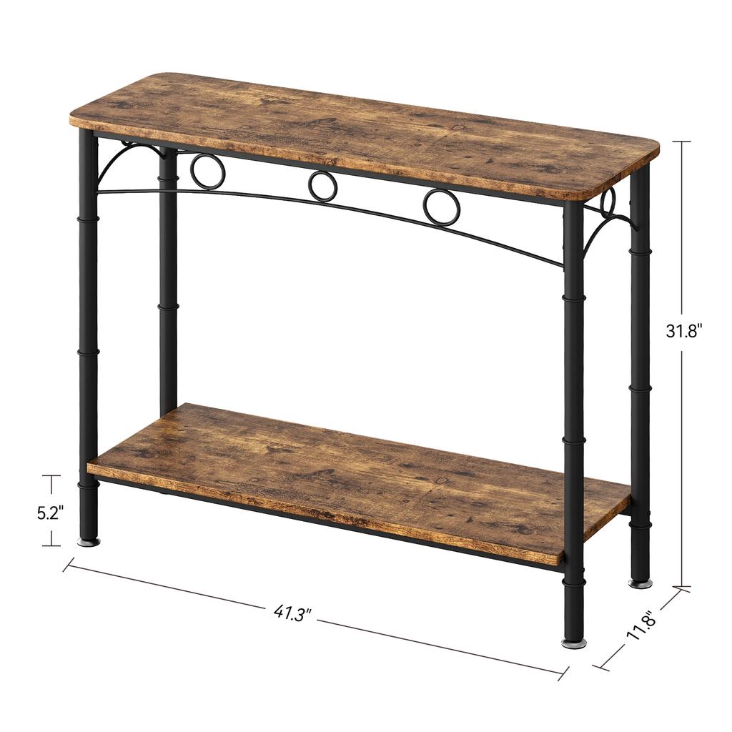 2 Tier Small Console Table Retro Sofa Table with Storage Behind Couch Table for for Living Room Entryway Hallway Foyer