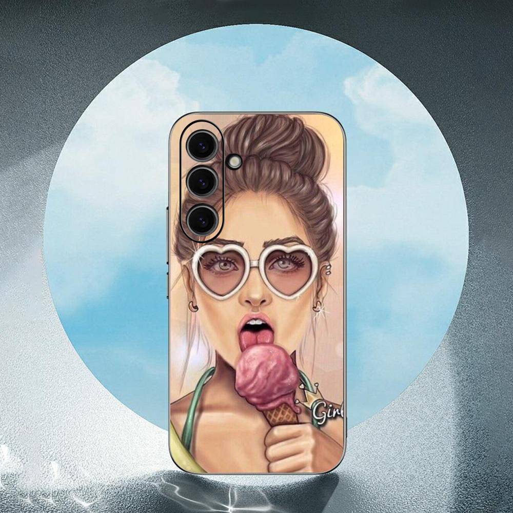 Fashion Girls For Samsung Galaxy S25 S24 S23 Ultra S22 S21 Plus S20 Black Soft Silicone Protective Case