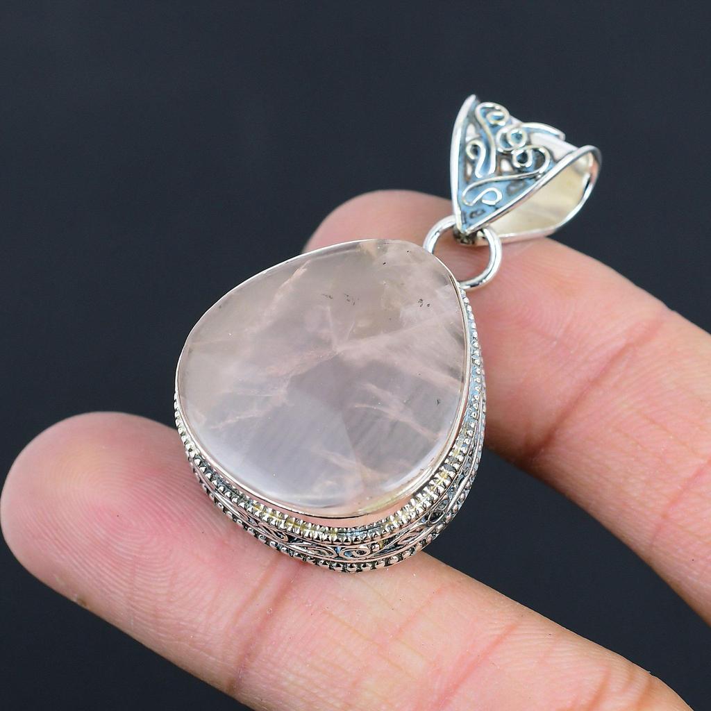 Daughters Day Sale Rose Quartz Gemstone 925 Silver Wife Wedding Pendant Jewelry