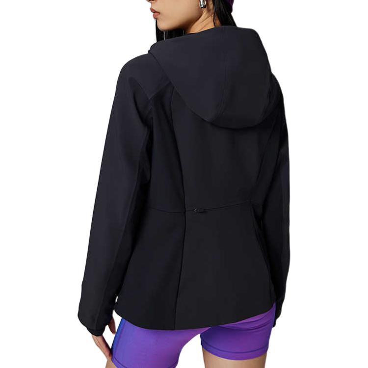 SAUCONY Hooded Solid Color Waterproof Windbreaker Women Jacket Black SC1240155A-BK01