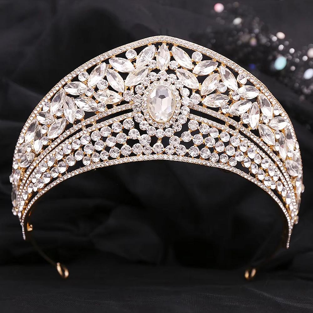 

1pc Baroque Vintage Golden Crystal Bridal Tiaras Crowns Rhinestone Party Banquet Diadem Women Birthday Wedding Hair Accessories