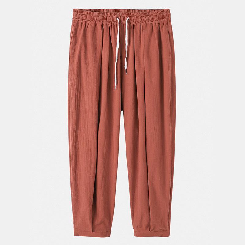 

Мужские однотонные хлопковые свободные брюки, повседневные длинные шаровары с эластичной резинкой на талии