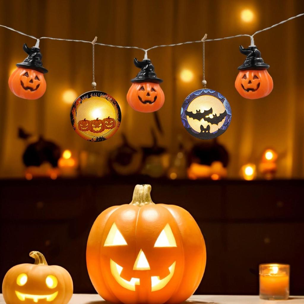 Halloween Pumpkin Night Light Lantern Light Up Pumpkin Bat Decor 2pcs Battery Operated Holiday Home Decor for Haunted House
