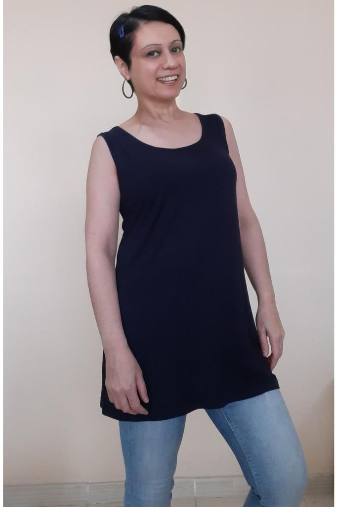 Tricou de damă stil mărime mare cu bretele albastru marin