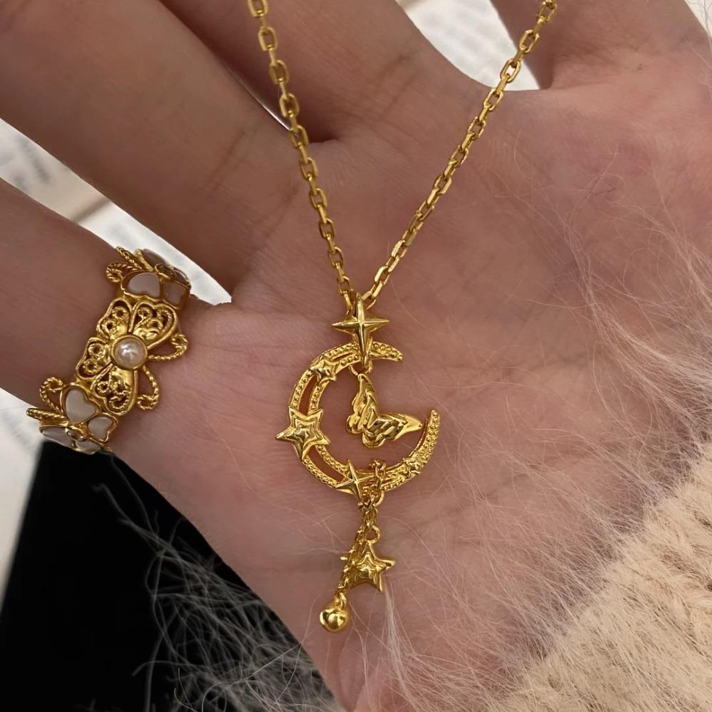 Vintage Iris Wand Snake Necklace Elegant Minimalist Fairy Butterfly Moon Necklace for Women