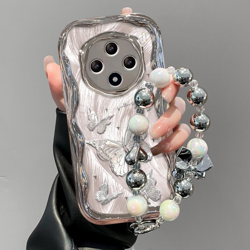 Applicable To Vivos18/17pro Mobile Phone Case X100 Feather Yarn Butterfly Stand Y77/52s Electroplated Silver Full Wrap Anti-fall