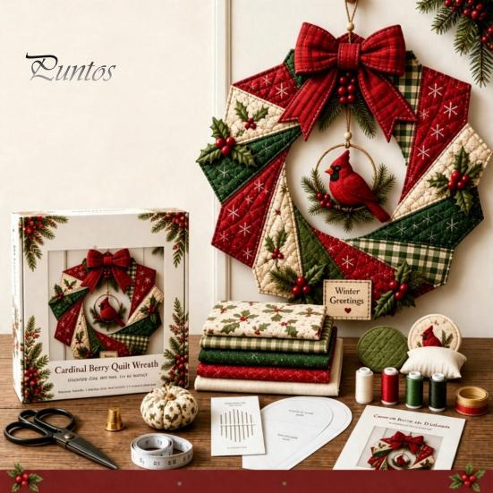Progetti Creativi Fai da Te per la Casa Ghirlanda Patchwork Kit Artigianale, Modelli Stagionali da Cucito Natalizio, Kit Trapuntatura Fatti a Mano per Adulti Stile Rustico