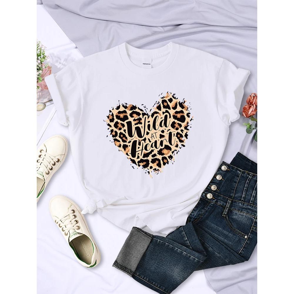 

Breathable Short Sleeve Casual Comfortable Clothing Fashion Leopard Wild At Heart Women S Tshirt S