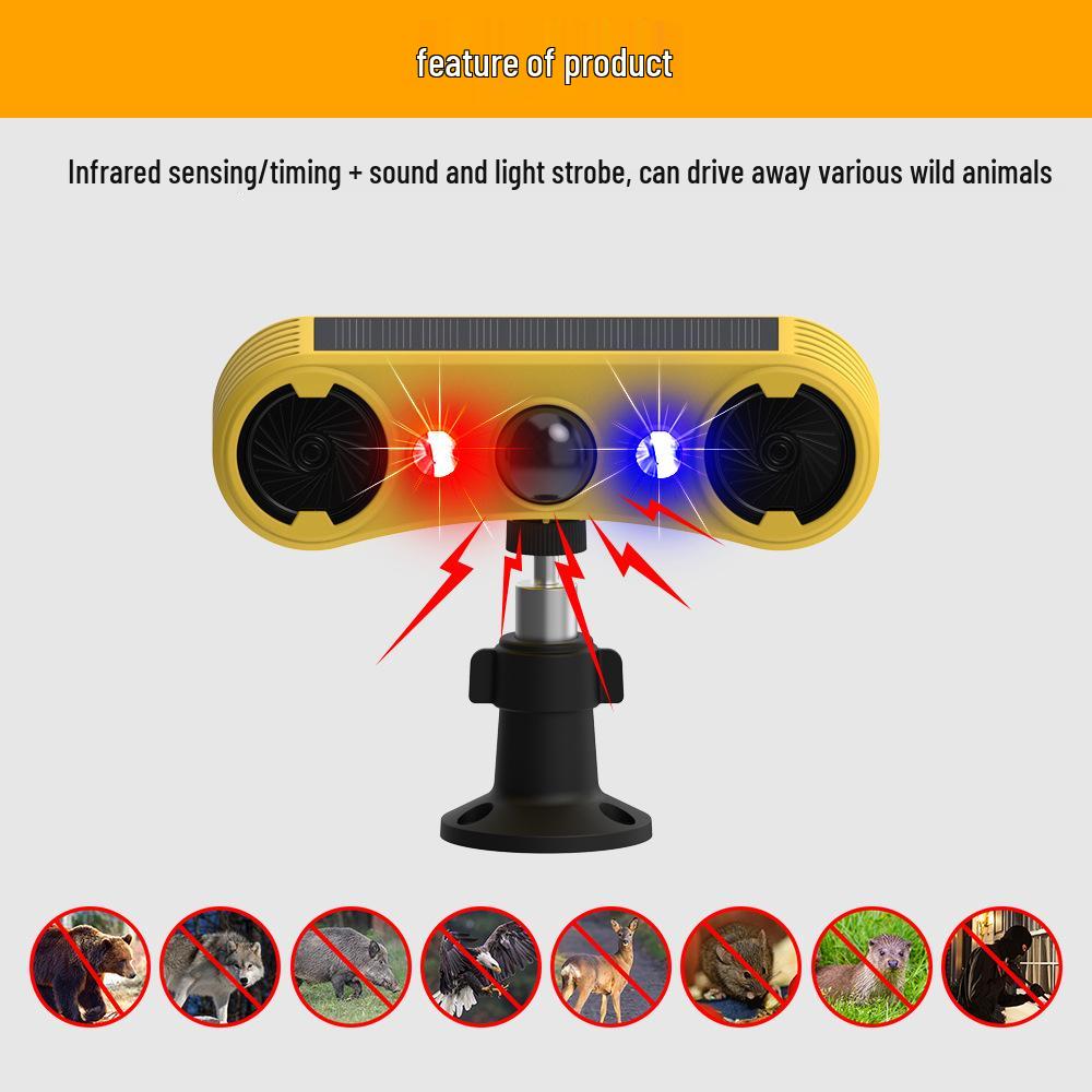 Solar-Powered Dual-Speaker Outdoor Pest Repeller with Red & Blue Flashing Lights