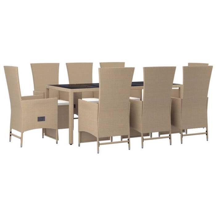 VidaXL Ensemble à manger de jardin et coussins 9 pcs beige Poly rotin, ensemble de salle à manger, ensemble de salle à 3157579