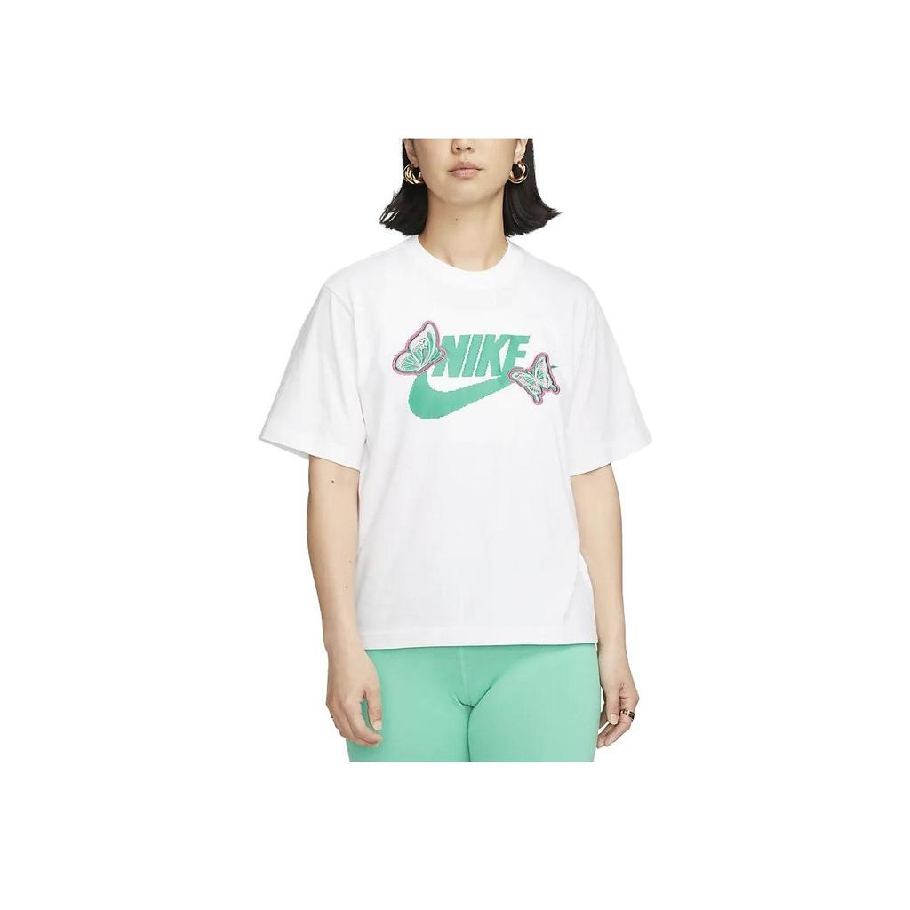 Nike Letter Logo Print American Vintage Round Neck Short Sleeve T-Shirt Women Tops White FD2526-100