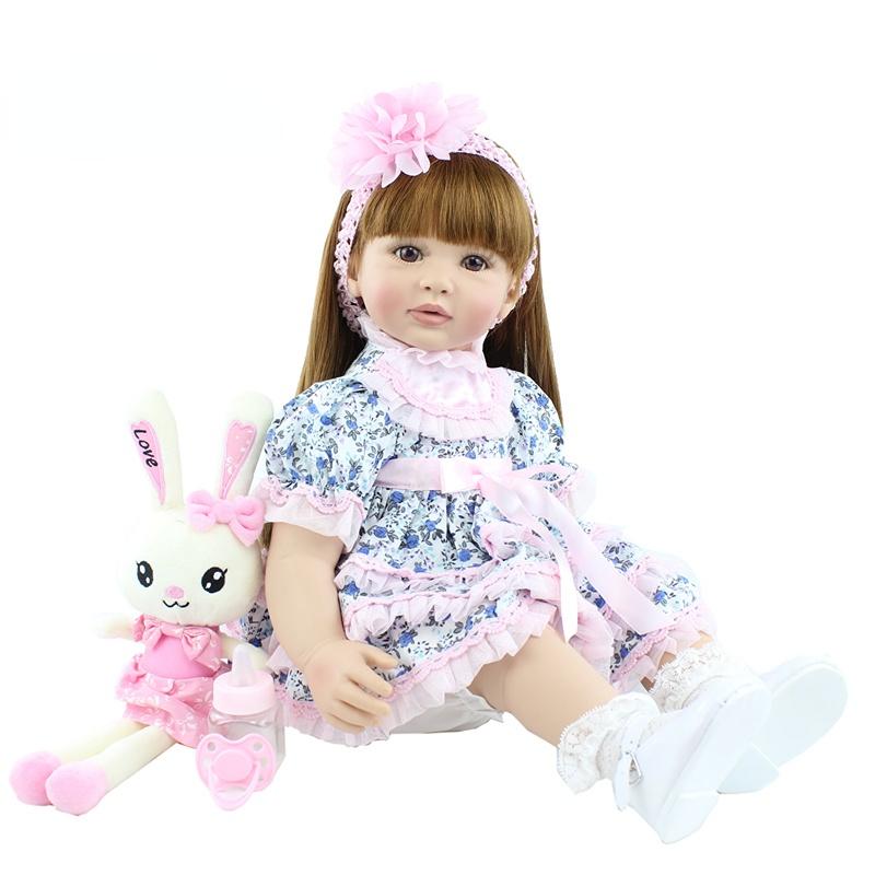 

BZDOLL 24 дюйма Мягкий винил Реборн Малыш Кукла Игрушки для девочки 60 см Наряжать Длинные волосы Как принцесса Ребенок Подарок на день рождения cloth body doll