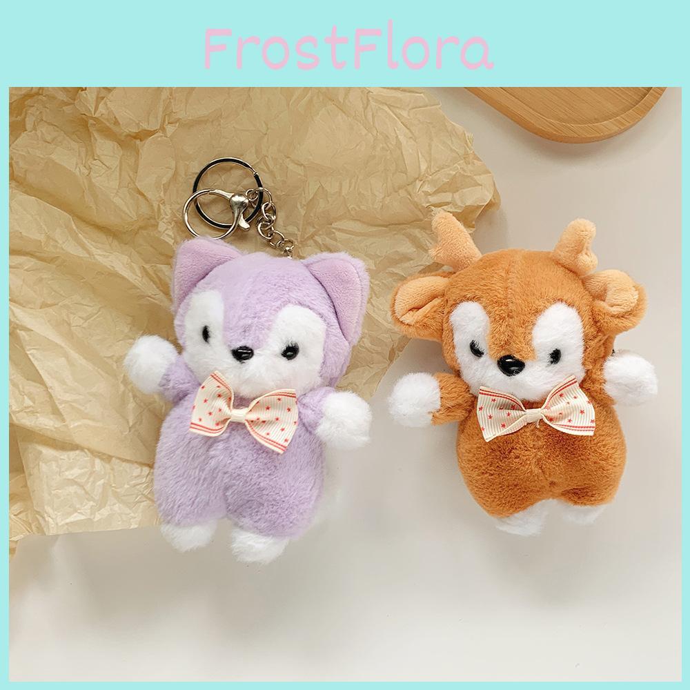 Adorable Bow-tied Deer Plush Toy Charming Fox Stuffed Animal Keychain In Coffee Color