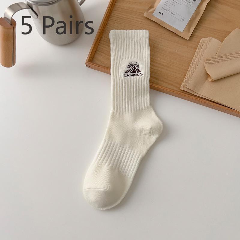 

5 пар женских носков средней длины с винтажной вышивкой на осень-зиму 5 Pairs молочный белый