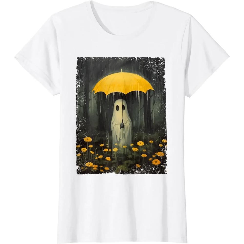 Rainy Ghost Halloween Lonely Ghost In The Forest Gothic T-Shirt Oversized T Shirt for Men Women Casual  Daily Four Seasons
