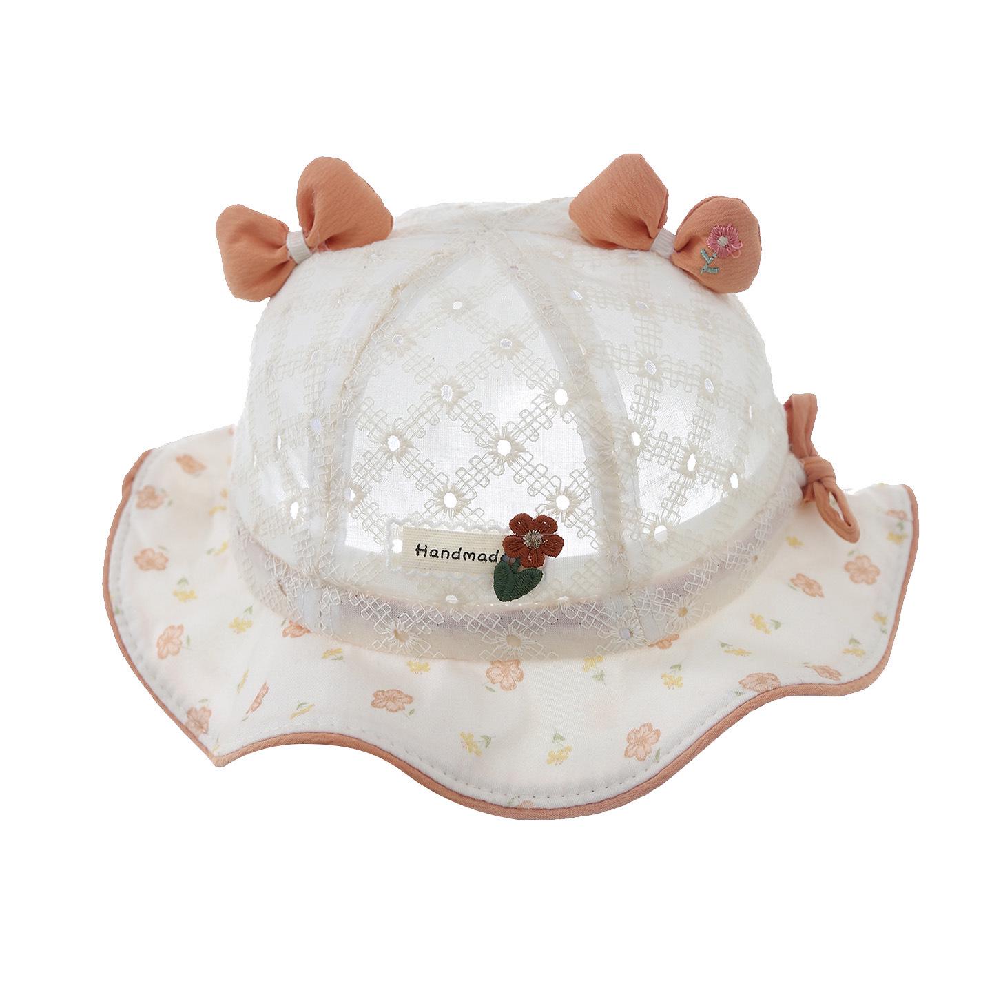 

Korean Baby Girl Sun Hat: Lace Bow, Floral Fisherman Style - Perfect for Summer Outings Handmade Floral Cotton Bucket Hat - Red