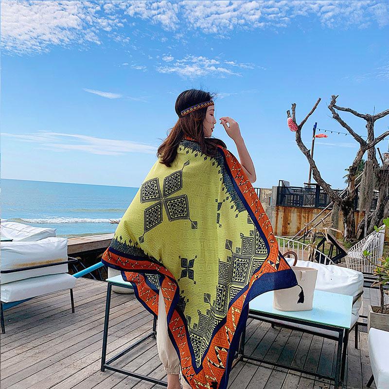 

Женский летний шарф в этническом стиле из хлопка и льна, солнцезащитная шаль с кисточками, туристический пляжный наряд, пляжный шарф с принтом, шелковый шарф 90X 180CM